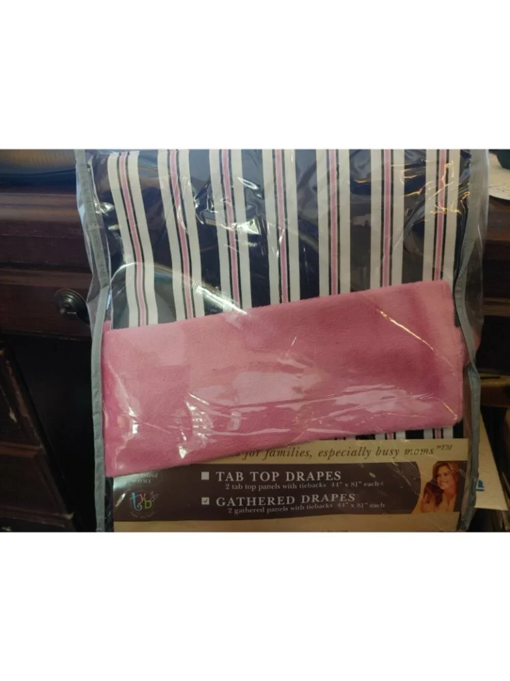 New Kathy Ireland Home Madison Girl Pink Black Stripes Window Curtain Panel Set